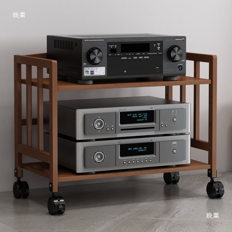 热销功放机架胆机音箱支架子移动音响调音台家庭影院收纳架实木CD