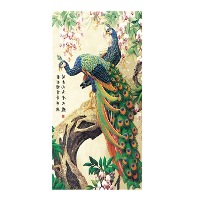 芯竖版油画现代简约欧式客厅玄关装饰画孔雀挂画美式批发