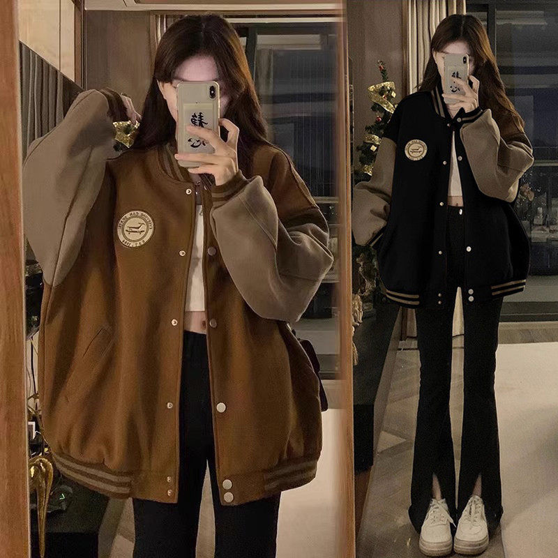 胖mm大码黑色棒球服女春秋新款韩版炸街宽松显瘦