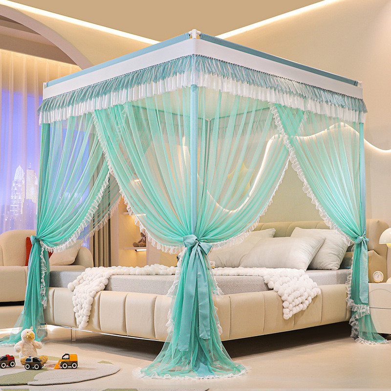 2024新款防蚊杆落地宫廷蚊帐加强加密加大空间高密蕾丝花边外穿纱