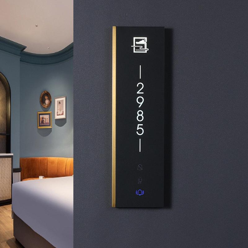 热销民宿门牌宾馆客房智能电子房号牌带门铃清理勿扰发光门牌厂家