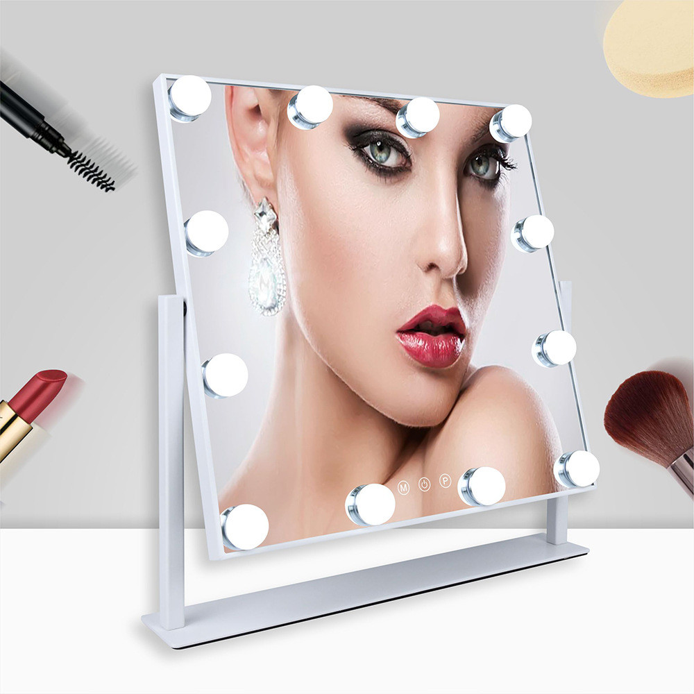 好莱坞带led灯光化妆镜浴室梳妆家用补光美容三色可调台式化妆镜