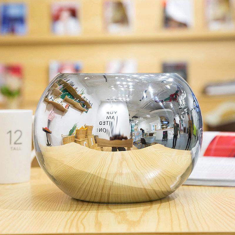 欧式镜面银色玻璃花瓶创意电镀圆球形水培插花器简约现代软装摆件