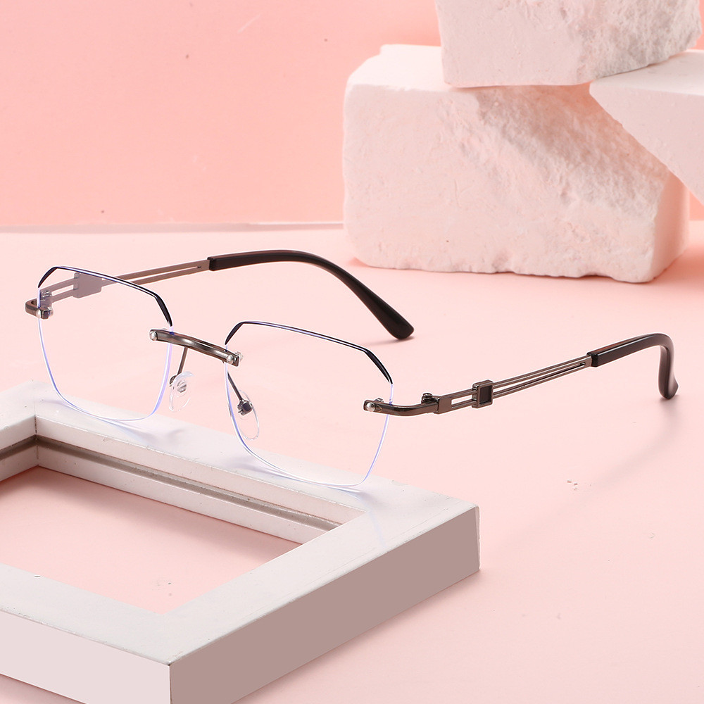 新款时尚金属无边框防蓝光老花镜无框切边防辐射中老年老花眼镜