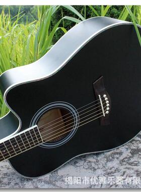 热销41寸椴木哑光缺角练习琴ag41民谣黑色新手入门木吉他jita乐器