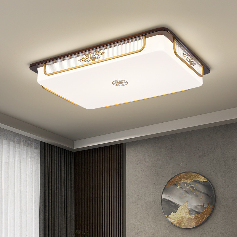 热销新中式客厅吸顶灯长方形实木中国风卧室书房2024新款全铜大气
