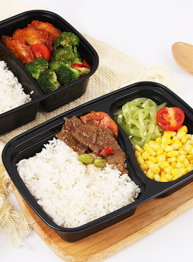 热销凯天餐盒工厂批发一次性饭盒塑料长方形两格美式快餐打包外卖