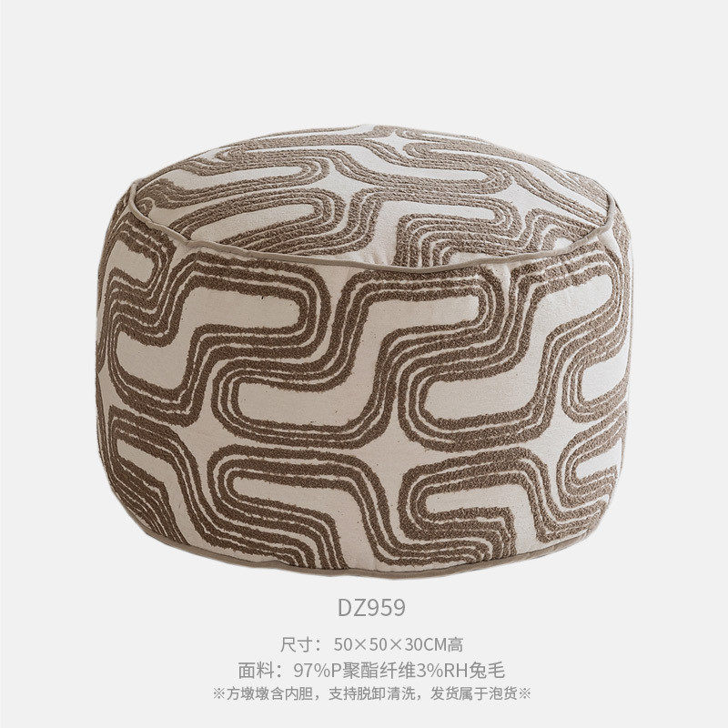 2024绒花法式奶油ins风奶咖色毛圈新款朵客厅 坐墩蒲团墩子