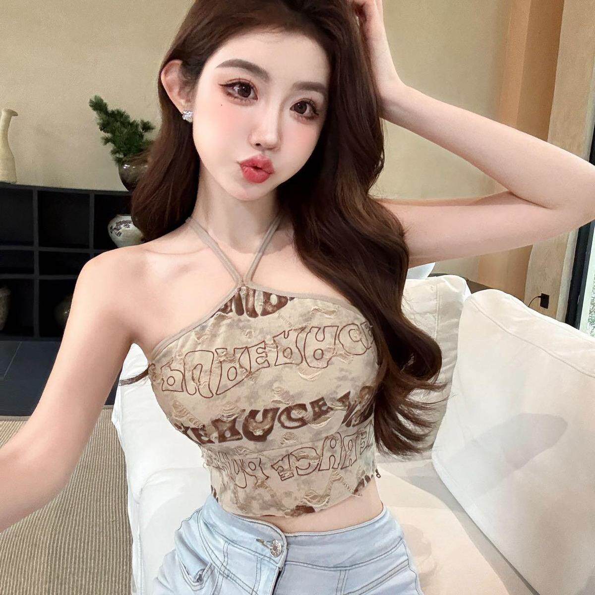 好货美式废土风挂脖扎染吊带背心女外穿夏泰式甜辣妹抹胸jazz上衣