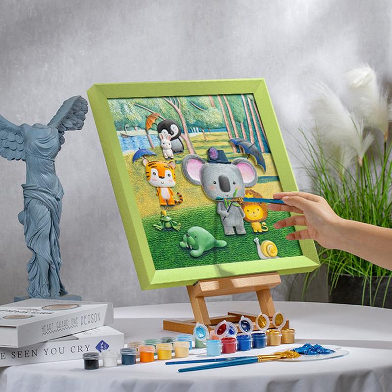 玩作儿童礼物浮雕DIY数字手绘画卡通手工填色手绘画画套装
