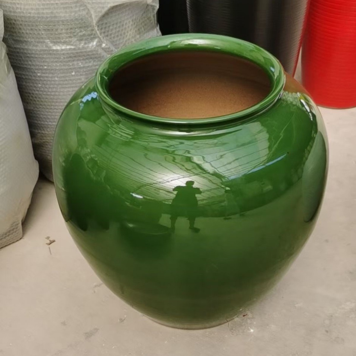 绿色陶罐大号插花绿植落地会所酒店样板间花瓶摆件软装饰罐子大缸