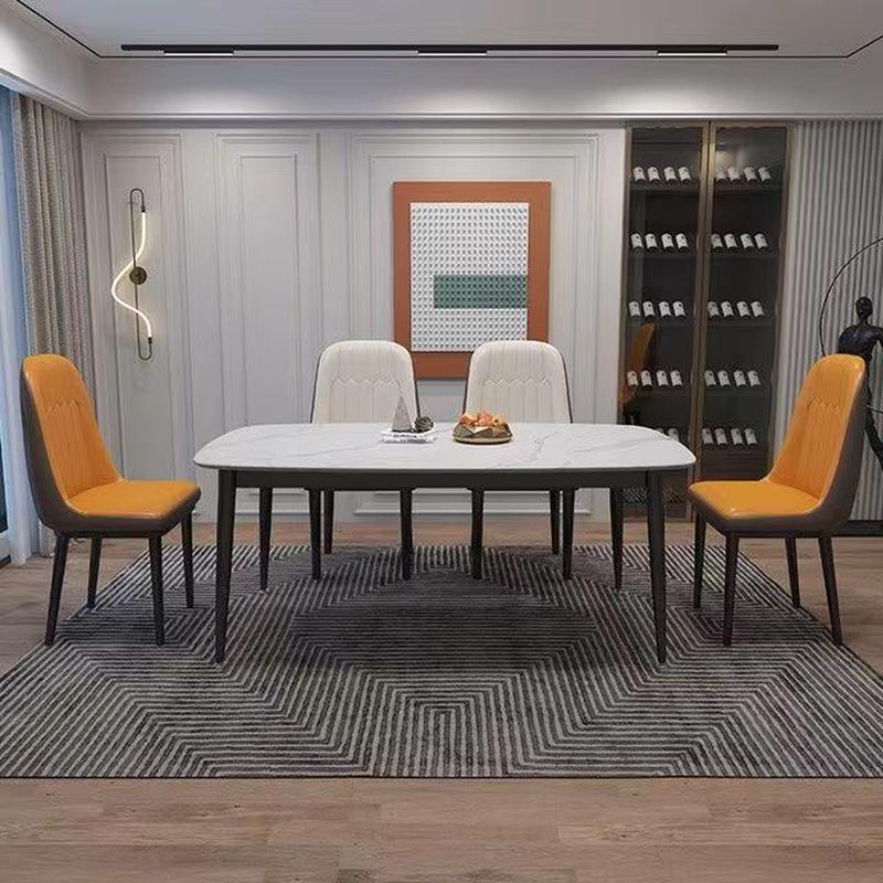 家用木质岩板餐桌亮光现代简约桌椅组合小户型长方形哑光岩板餐桌