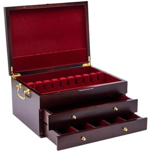 木制储物盒箱家用餐具收纳盒木制银器存储盒三层抽屉式银器