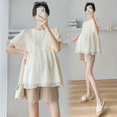 夏装 怀孕期宽松遮肚潮妈娃娃衫 小清新薄款 孕妇装 透气夏季 孕妇