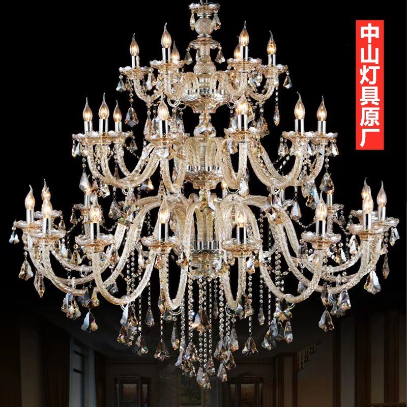 酒店奢华大气水晶吊灯别墅客厅楼中楼中空灯欧式复式楼客厅大吊灯
