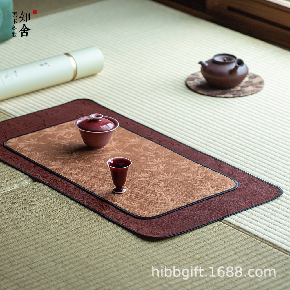 知舍新品包边全真丝茶席复古中式手工双面干泡席红云纱茶垫桌旗