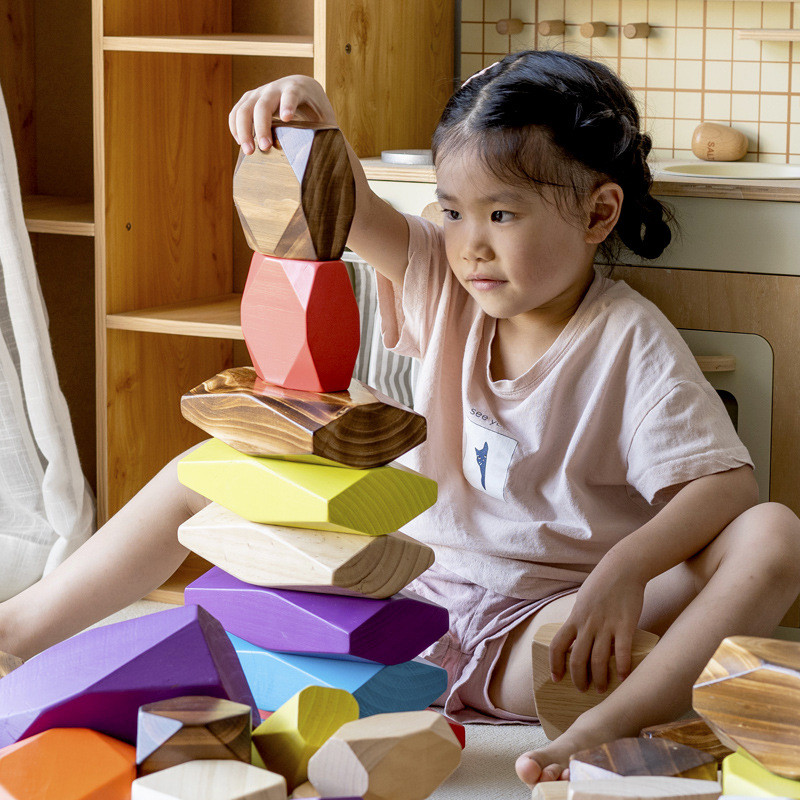 幼儿园构建木质大型原木彩色叠石积木儿童叠叠乐户外搭建石头玩具