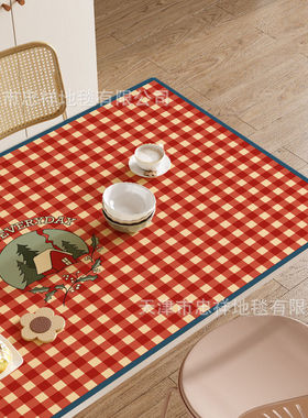 ins风红色格子垫子桌垫家用防水防油pvc皮革可裁剪耐高温餐厅桌垫