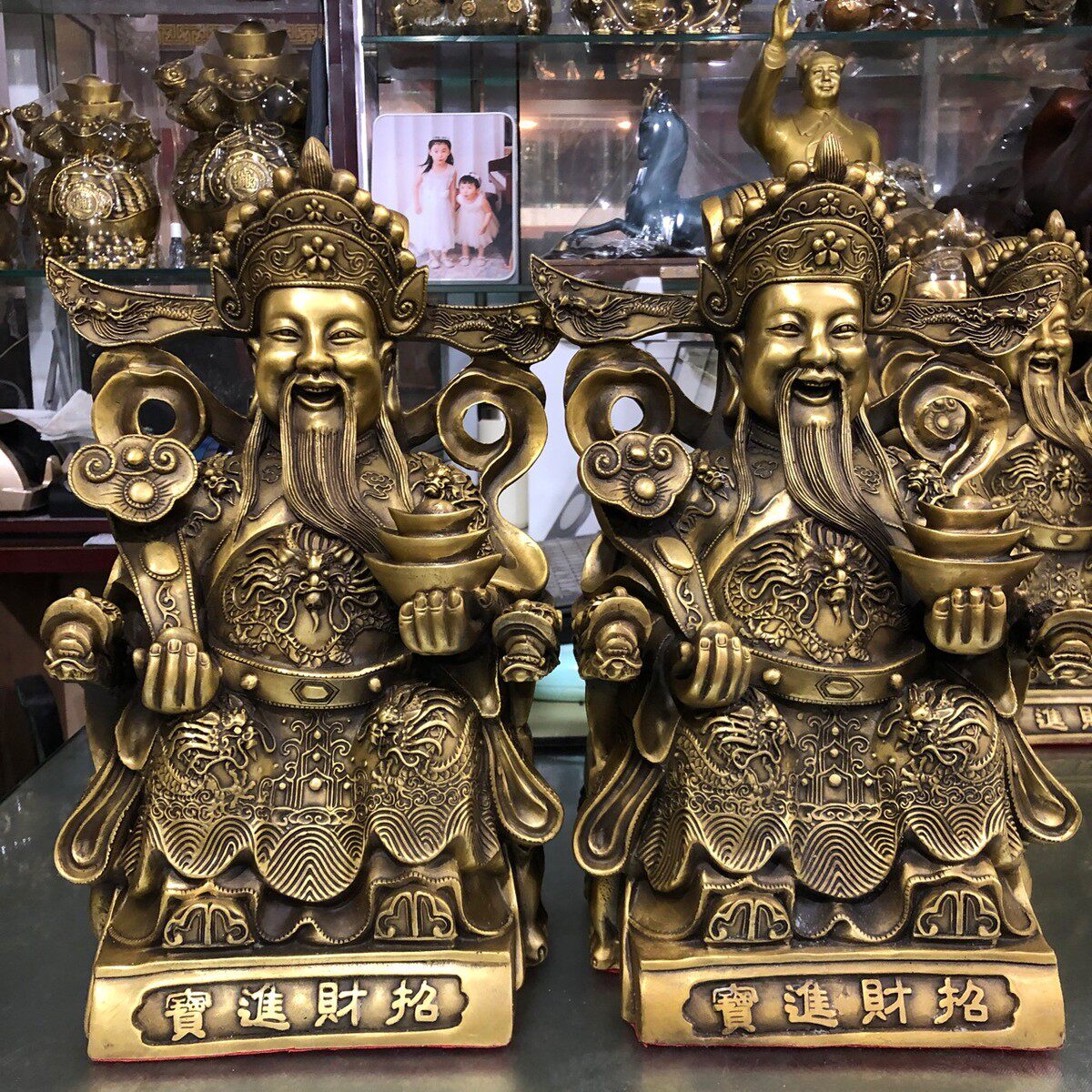 财神黄铜财神家居摆件开口笑文步步莲花