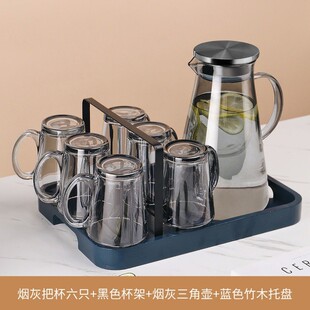 颜玻璃杯家用一套一整套客厅待客喝水茶杯茶具带把手高水杯值套装