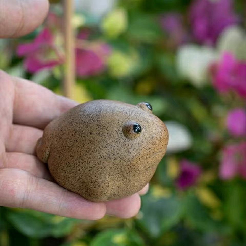 茶宠紫砂可爱金蟾创意粗陶小摆件摆设可养陶瓷茶玩茶道配联严