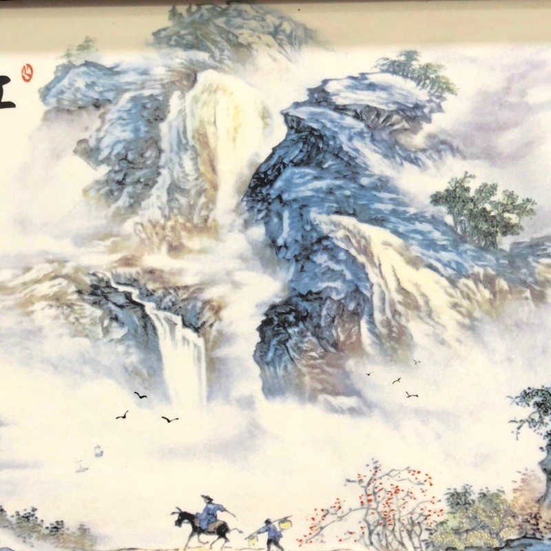 古玩古董景德镇陶瓷工艺品手工花鸟古典彩绘江山多娇回流瓷板画