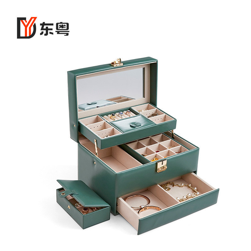 热销新款pu超大容量珠宝首饰盒韩版饰品收纳盒单色气质多层皮革首