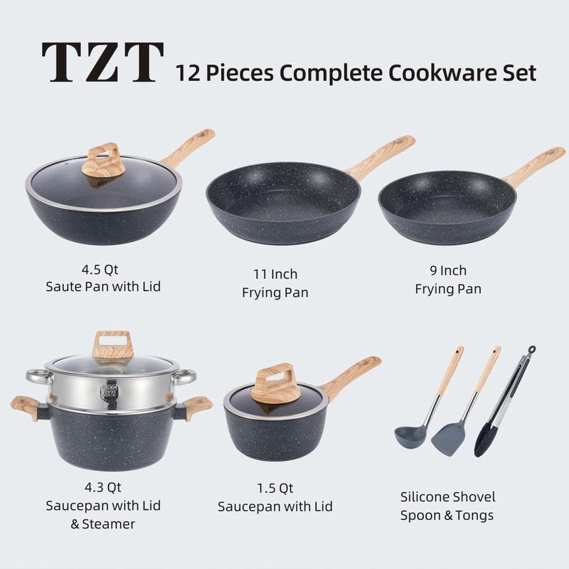 外贸麦饭石不粘锅家用黑色锅具套装煎炒锅汤锅套装铝锅批发
