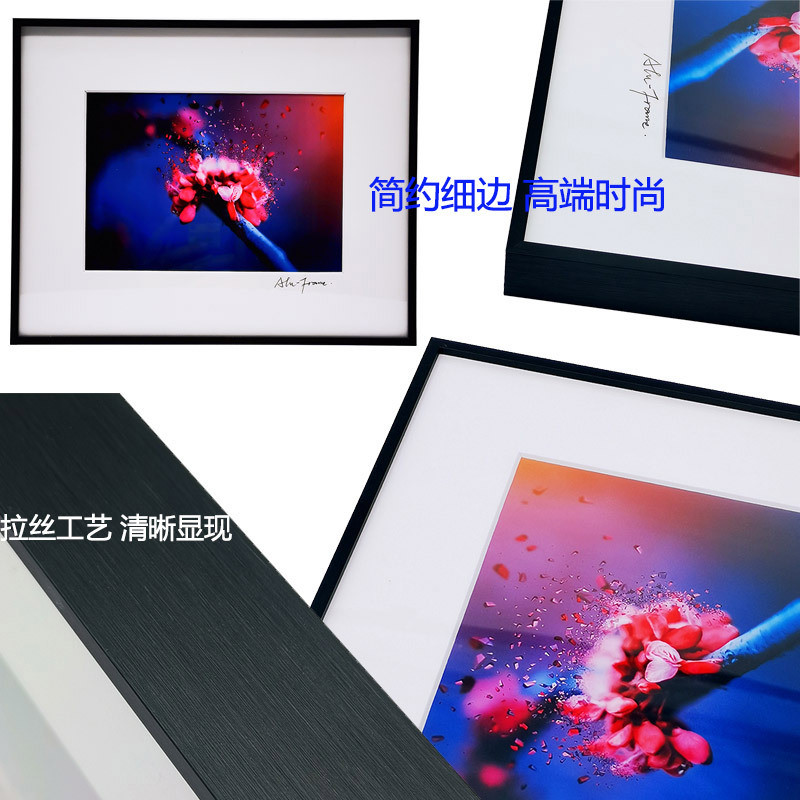 画框铝合金工艺晶瓷油画广告海报镜框现代金属照片相框8寸a4摆台