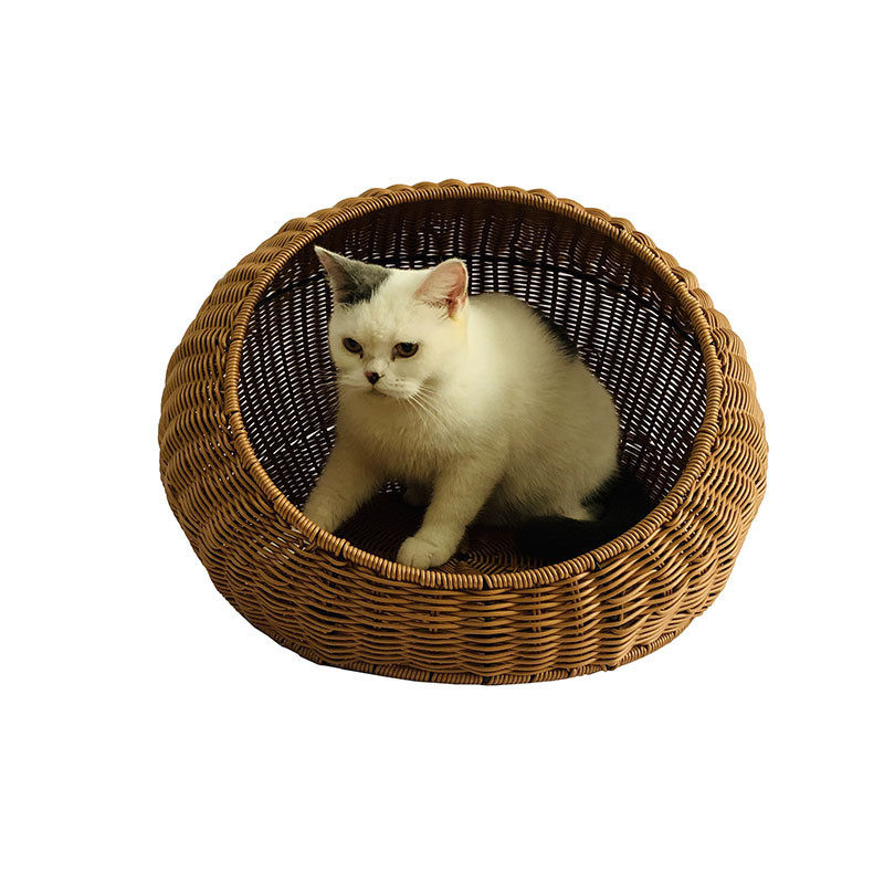 厂家供应纯手工编制藤编猫窝 口斜四季通用猫笼 可水洗宠物窝