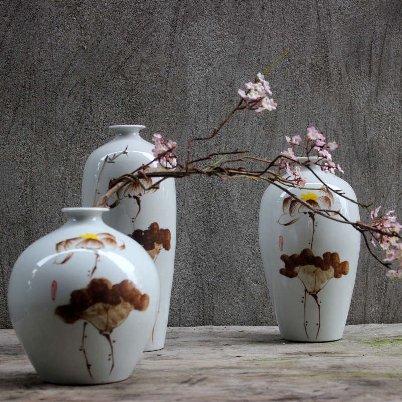 景德镇新中式现代陶瓷三件套客厅花瓶插花饰品装饰摆件酒柜花瓶
