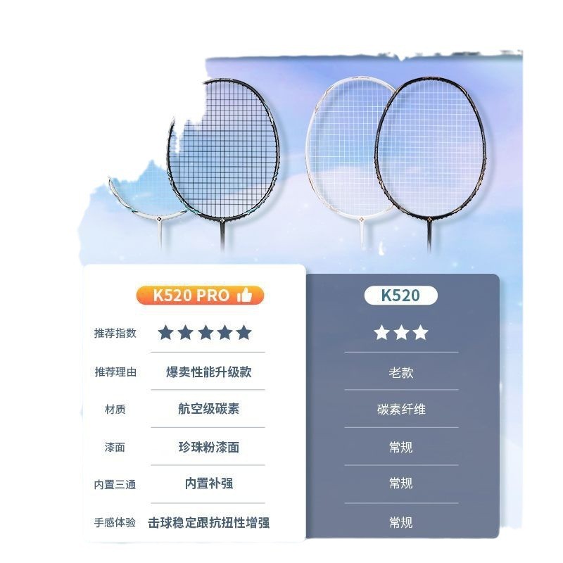 熏风k520pro羽毛球拍全碳素纤维超轻耐打高弹力薰熏风琉璃单双拍