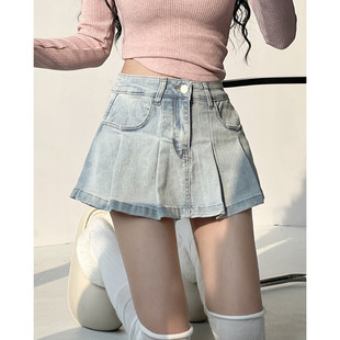 美式甜妹辣妹小个子百褶裙裤牛仔女夏设计感子