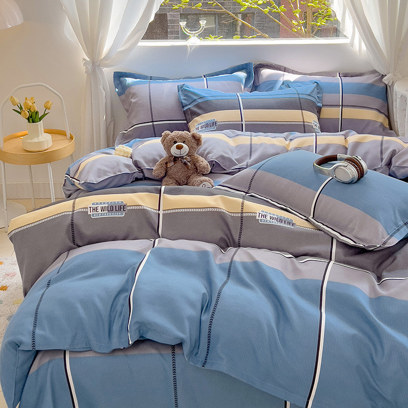 肤磨毛四件套简约亲斜纹加厚床单被套学生宿舍小清新裸睡床上用品
