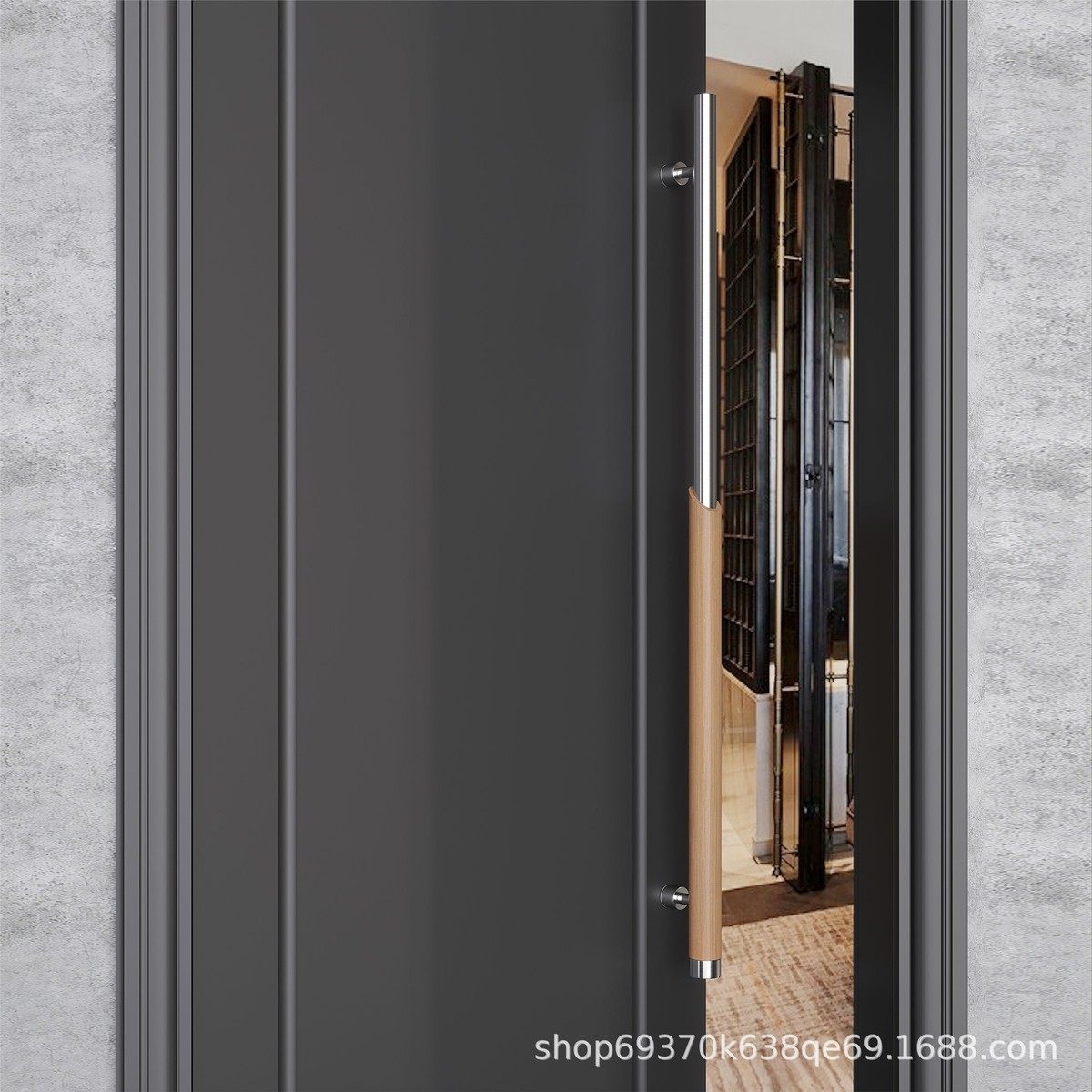 高档实木加厚不锈钢玻璃门木色酒店会议室大门拉手黑桃门把手对装