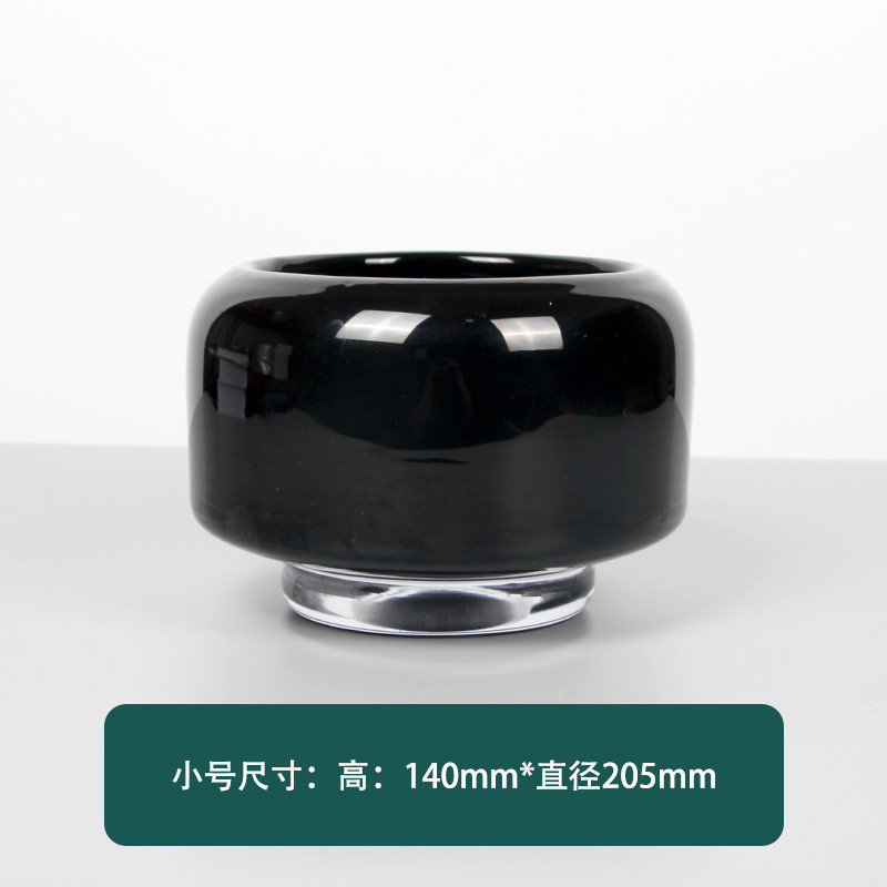 极简售楼处透明玻璃花瓶黑色样板房软装摆设餐桌客厅插花器
