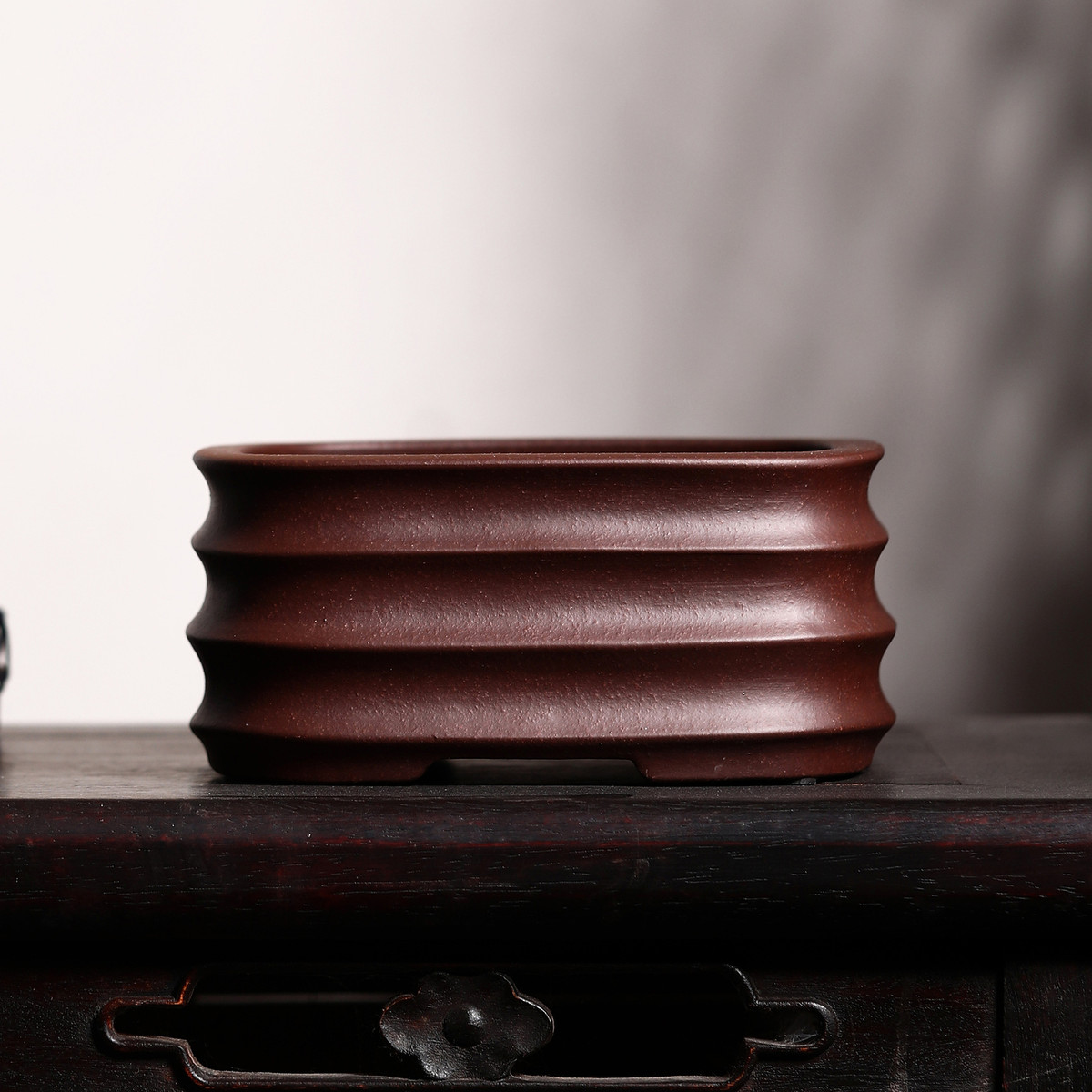 正方形紫砂花盆盆景盆精品老紫泥竹节盆九溪陶坊韩永刚制四方盆