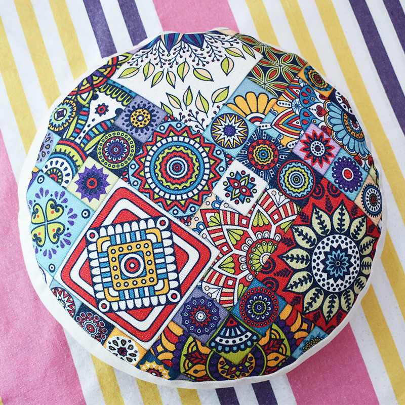 26x8复古靠垫民宿摩洛哥民族双面圆形抱枕蒲团棉麻瑜伽坐波西米亚