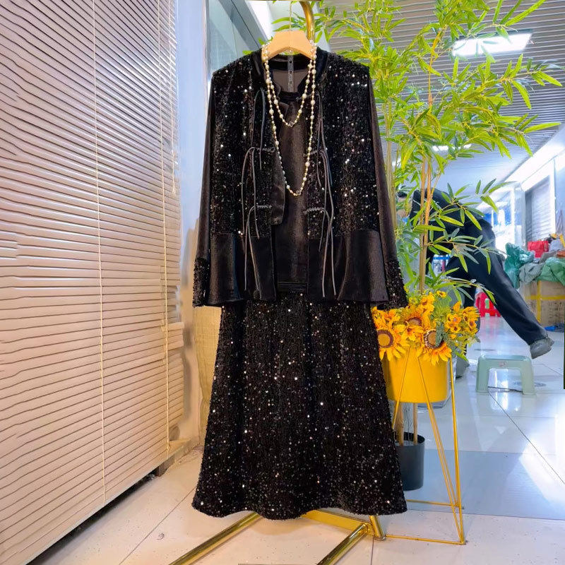 大码盘扣亮片马甲长袖洋气打底衫胖妹妹时尚显瘦三件套,女装/女士精品,大码套装,淘宝优惠券,粉丝福利购,淘宝优惠卷