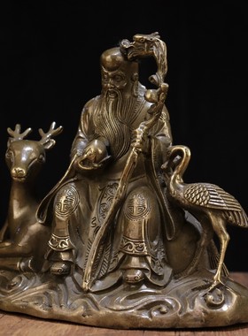 办公精品仿古人物寿星坐鹿寿星公铜器摆件铜寿星家居批发摆设