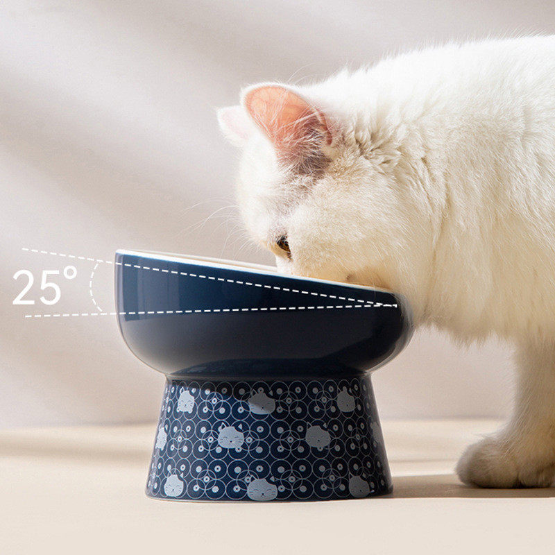 日系和风陶瓷猫碗双碗食盆狗碗猫咪喝水碗保护颈椎猫饮水宠物用品