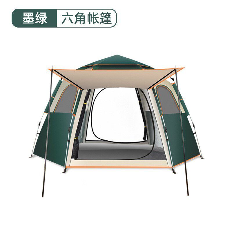 户外露营野营全自动5-8人防雨防晒加厚免安装免搭建公园六角帐篷