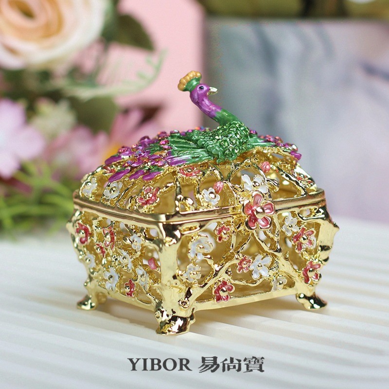 抖音装饰款七宝烧珐琅首饰盒网红轻奢创意家居爆孔雀摆件会销礼品