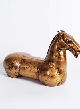 新中式金箔马树脂工艺品电视柜客厅酒店售楼样软装版间玄关摆件