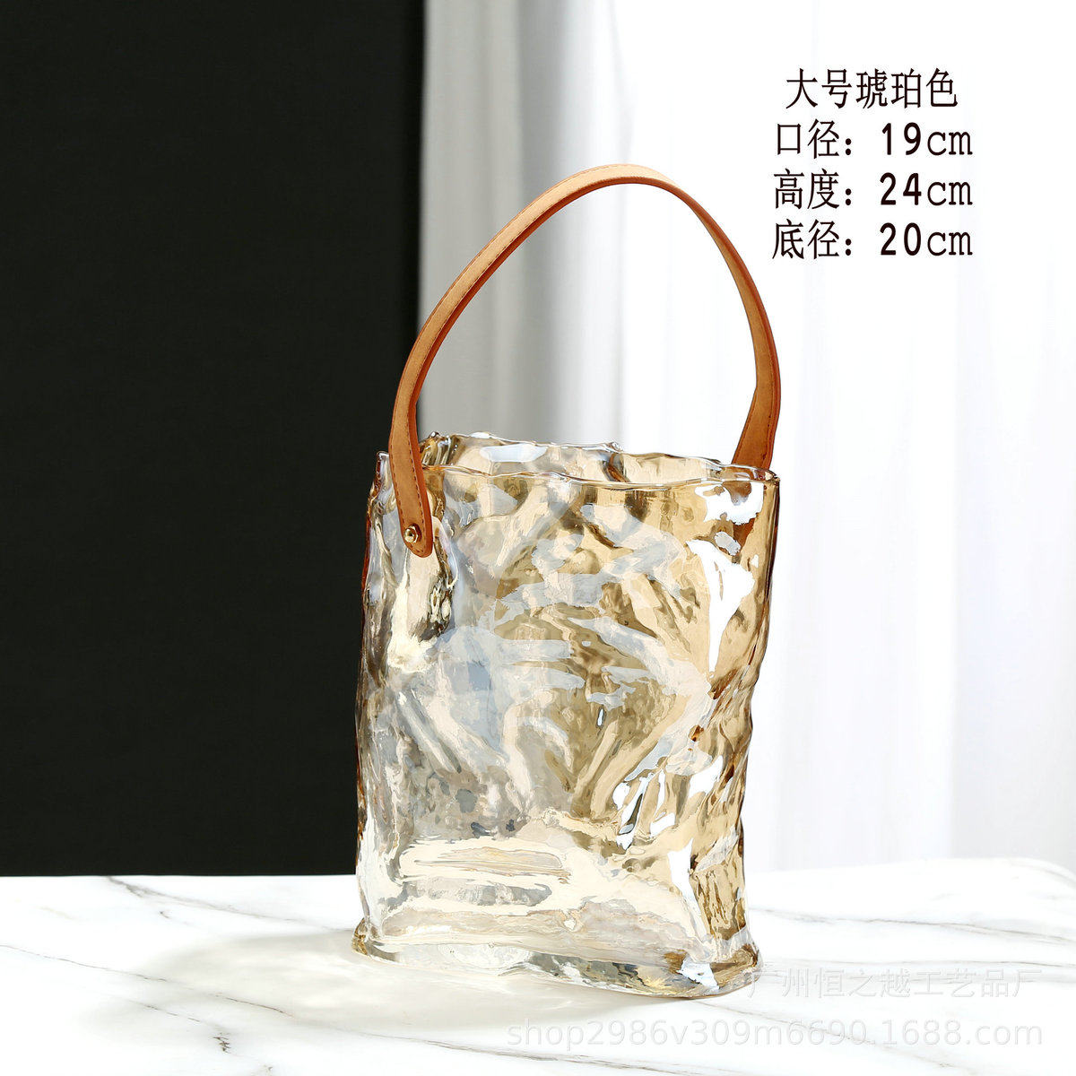 批发原色玻璃包花瓶手提篮摆件创意轻奢客厅水养插花器皿鱼缸装饰
