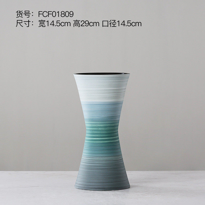 工厂直销2019新品创意家居彩绘陶瓷花瓶蓝色展厅样板房工艺品摆件