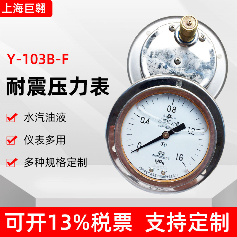 上海自动化仪表Y-103B-F耐震压力表0-25mpa不锈钢水压油液压力表