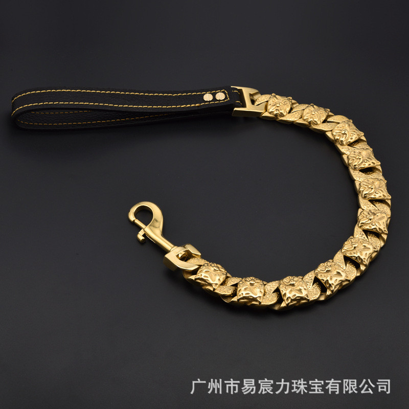 热销厂家直销32mm宽恶霸犬牵引绳钛钢不锈钢宠物狗链牵引粗款狗铸