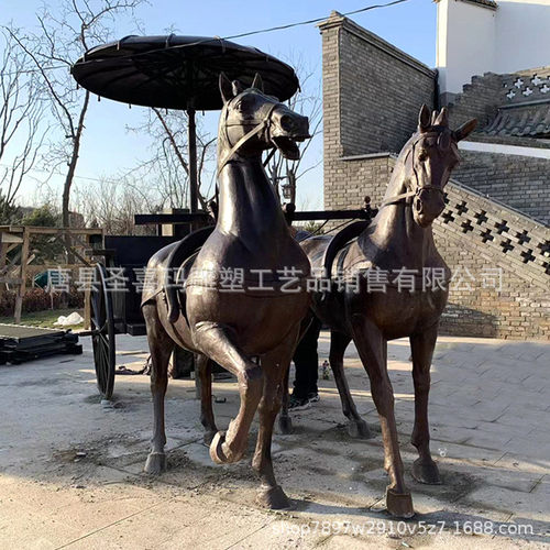 热销大型纯铜马雕塑马动物园将军马八骏马战马景观园林拉车装饰摆
