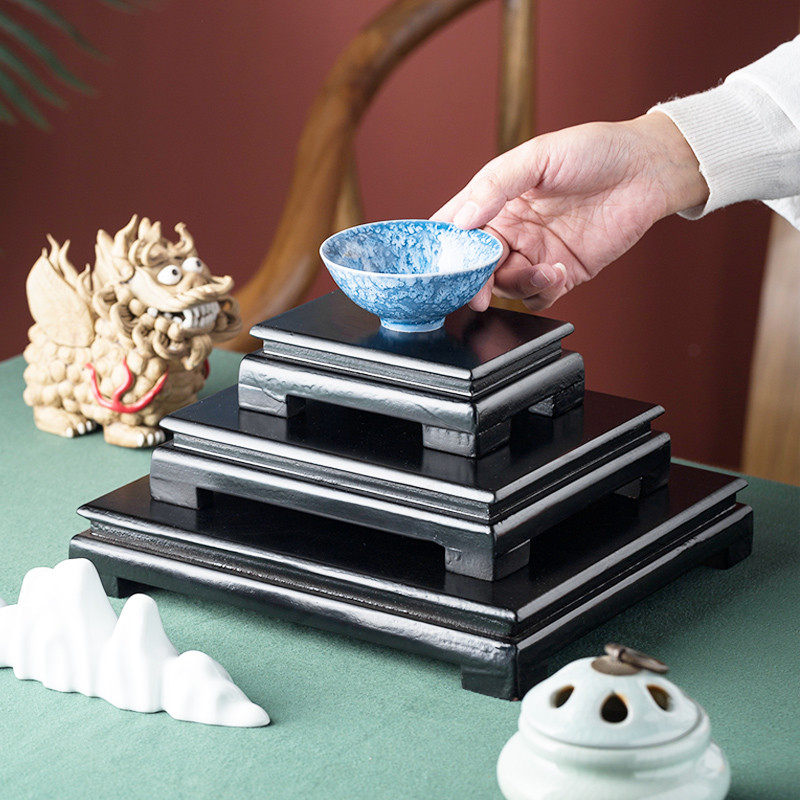 长方形实木底座铜麒麟金蟾招财摆件装饰客厅工艺品木托盘架子